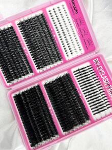 Hinarin 705pcs 4 Types Mixed D-Curl Cluster Lashes Large Capacity Mixed Bottom Lashes + Spiky Lashes + 40D/60D/80D/100D Fluffy Individual Lashes DIY Home Use Lash Extension Set For Volume And Length, Includes Makeup Tools - Black - View 6