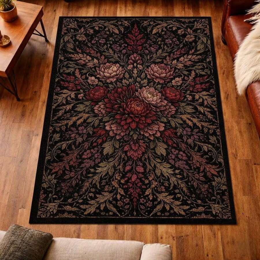 Gothic Floral Mandala Dark Area Rug, Boho Gothic Living Room Area Decor, 32*20inch /84*60inch,Perfect Choice For Gift ,Stylish And High-Quality Rugs, Perfect For  Decorations And GiftsHome Decor, The Best Choice For Gothic-Style Birthday Gifts - 彩色 - 查看 1