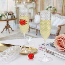 12/6/2/1pcs Set Transparent Plastic Champagne Glasses With Gypsophila, Unbreakable Champagne Flutes, 5.5oz Reusable Diamond Textured Wine Glasses, Suitable For Weddings, Christmas, Parties And Other Large Gatherings - View 5
