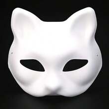 White Blank Pulp Paper Mask Half Face Cat Fox Peking Opera Face Painting DIY Craft - White - View 5