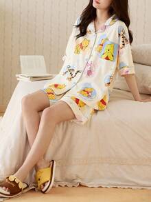 Gongdie 2pcs Disney Winnie The Pooh Women Pajama Set, 2026 Spring/Summer New Short Sleeve Loose Soft Breathable Sleepwear - Multicolor - View 4