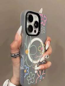 1pc Spring Flower Pattern Jelly 2-In-1 Magnetic Phone Case, Couples Phone Case Valentine's Day Phone Case, Suitable For IPhone 17 Pro Max/16 Pro Max/15 Pro Max/13/15/16/17 Pro/14/11, Fashionable Flower Pattern Jelly 2-In-1 Magnetic Phone Protective Case - Black - View 2