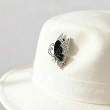 1pc Fashionable Rhinestone Butterfly Brooch, Minimalist Versatile Daily Wear Clothing & Bag Accessory - Black - View 2