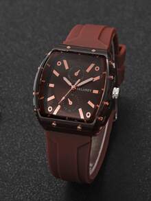 2pcs/Set Women's Silicone Watch With Barrel Shape Dial, Numeric Scale Dial, & Elegant Quartz Wristwatch + Heart-Shaped Bracelet (Watch Box Not Included) - Brown - View 8