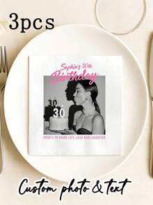 Customized Napkins, Personalized Printed Tissues In Various Fonts And Ink Colors, 3-Ply Disposable Beverage/Dessert/Cocktail Napkins Suitable For Wedding Table Decor, Perfect For Anniversary, Engagement, Birthday, Baby Shower, Christening, Christmas Decoration - Multicolor - View 12