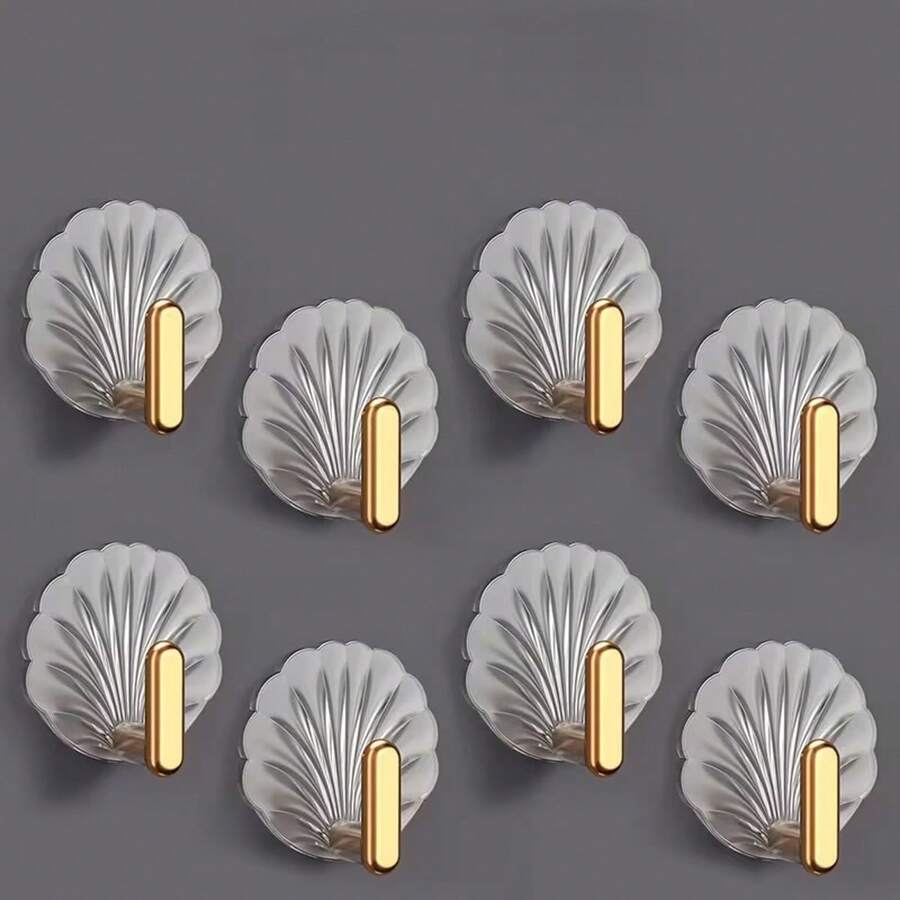 5/8pcs Shell Shaped Waterproof Adhesive Hooks - Cute & Durable Design - Easy To Install, Can Hang Towels, Keys And Coats - Suitable For Kitchen, Bathroom Or Bedroom - Fashionable Multifunctional - Multicolor - View 1