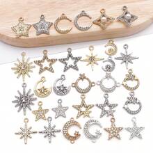 10/30个合金日月星辰吊坠，镶钻水晶太阳吊坠，金色星空吊坠，适用于DIY珠宝制作手链项链 - 彩色 - 查看 4