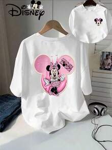 Authorized By Disney, Disney Minnie Mouse Cartoon Prints Disney's New Short-Sleeved T-Shirt In Summer, Which Combines Leisure Fashion With Elegance Perfectly, And Is A Gift For Disney Fans. - White - View 1