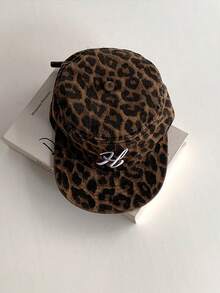 1pc Retro Flat Top Leopard Print Plaid Baseball Cap, Versatile Flattering For All Face Shapes, Unisex Preppy-Style Soft Top Baseball Hat With Embroidery, Minimalist Versatile Fashion Cap - The Letter H - View 10