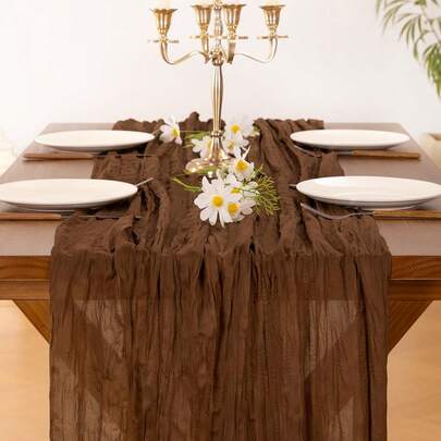 4pcs Brown Coffee Easter Spring Cheese Cloth Table Runner, Bohemian Farmhouse Gauze 304.84cm/10ft Cheese Cloth Runner For Wedding Party Shower Birthday Home Decor Holiday Decoration