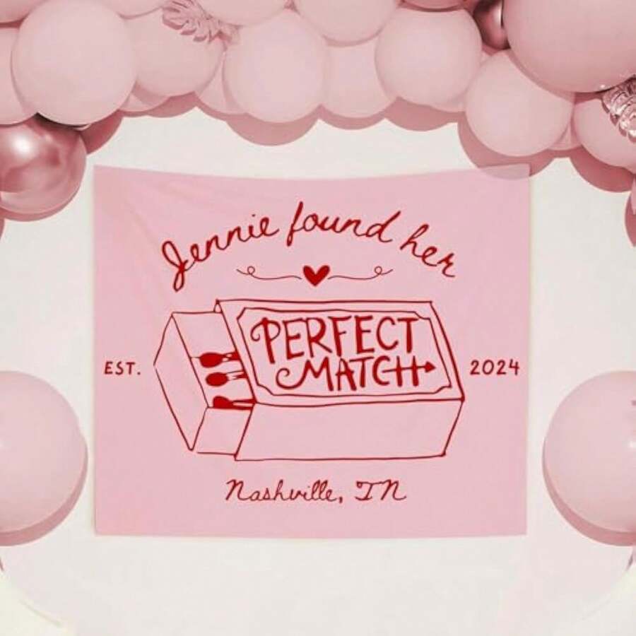 1pc Personalized Bachelorette Party Decorations, Custom Name She Found Her Perfect Match Bachelorette Tapestry, Her Perfect Match Pink Bach Banner, Pink Themed Photo Backdrop For Bride To Be Party - Nhiều màu - Xem 1