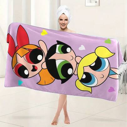 1pc "Super Kid" Printed Bath Towel, Cute Cartoon Design, Super Soft And Absorbent, Washable And Durable, Suitable For Home, Hotel, Spa, Beach, Swimming Pool, Travel Gift