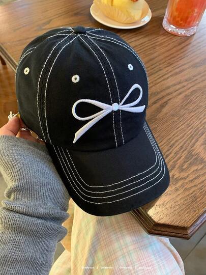 1顶夏季蝴蝶结遮阳帽，新款韩版多功能水洗牛仔防晒棒球帽，时尚运动帽