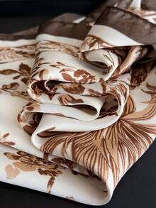 1pc Vintage Floral Print Thin Sun Protection Headscarf Women's Hair Scarf Faux Silk Square Scarf Handbag Packaging Decorative Silk Scarf - Brown - View 2