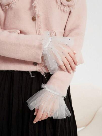 1 par de mangas cortas con volantes transparentes para mujer, de estilo dulce y enérgico, desmontables, adecuadas para todas las estaciones