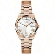GUESS Women's Quartz Watch, Rose Pink Quartz Movement, Stainless Steel Strap, 50M Water Resistant, Suitable For Daily Wear, Parties, And Birthday Gifts - GW0308L3 - White + Brown Strap - View 8