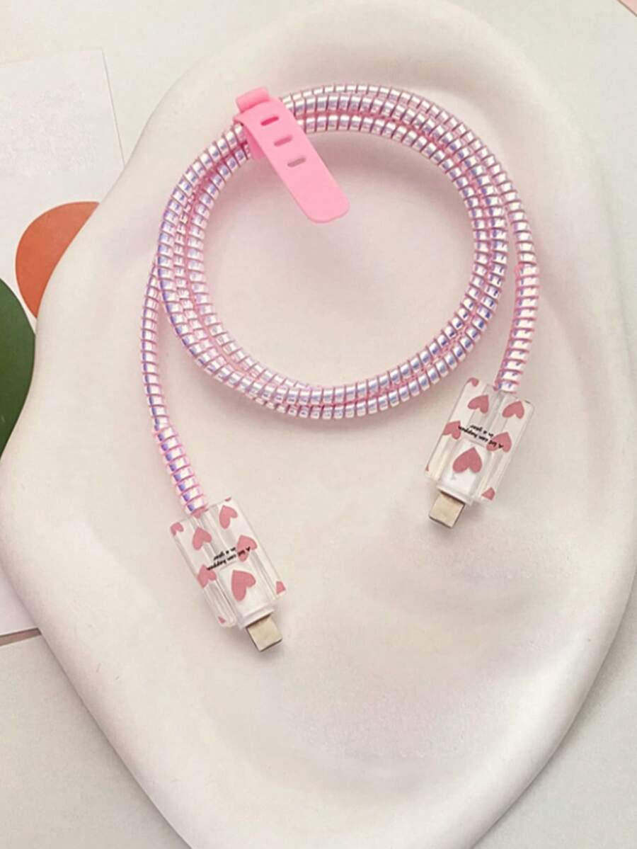 4件套数据线保护套装 - 2个充电线保护套 + 1个1.4米绕线器 + 1个防断裂充电线保护壳，兼容苹果数据线 - 彩色 - 查看 1