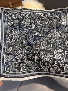 1条复古佩斯利花纹腰果印花真丝围巾，新款春夏领巾，休闲服饰配饰，简约时尚围巾 - 彩色 - 查看 4