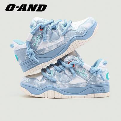  Q-AND Denim & Canvas Sneakers, New Autumn Breathable Unisex Casual Thick Sole Shoes For Students