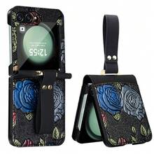 VIETAO High-Quality Electroplated PC Floral Design Artificial Leather Hand Holder Mobile Phone Case Cover Compatible With Samsung Galaxy Z Flip 3 4 5 6 7 Flip6 Flip5 Flip4 - Black - View 14