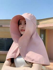 1pc Women's Large Brim Beach Hat With Shawl Covering And Full Sun Protection - Multicolor - View 1