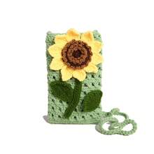 Handmade Crochet Cute And Fresh Sunflower Bag, Knitted Hollow-Out Shoulder Bag, Suitable For Parties, Weddings, And Daily Wear, Comes With A Small Gift - 綠色 - 查看 6