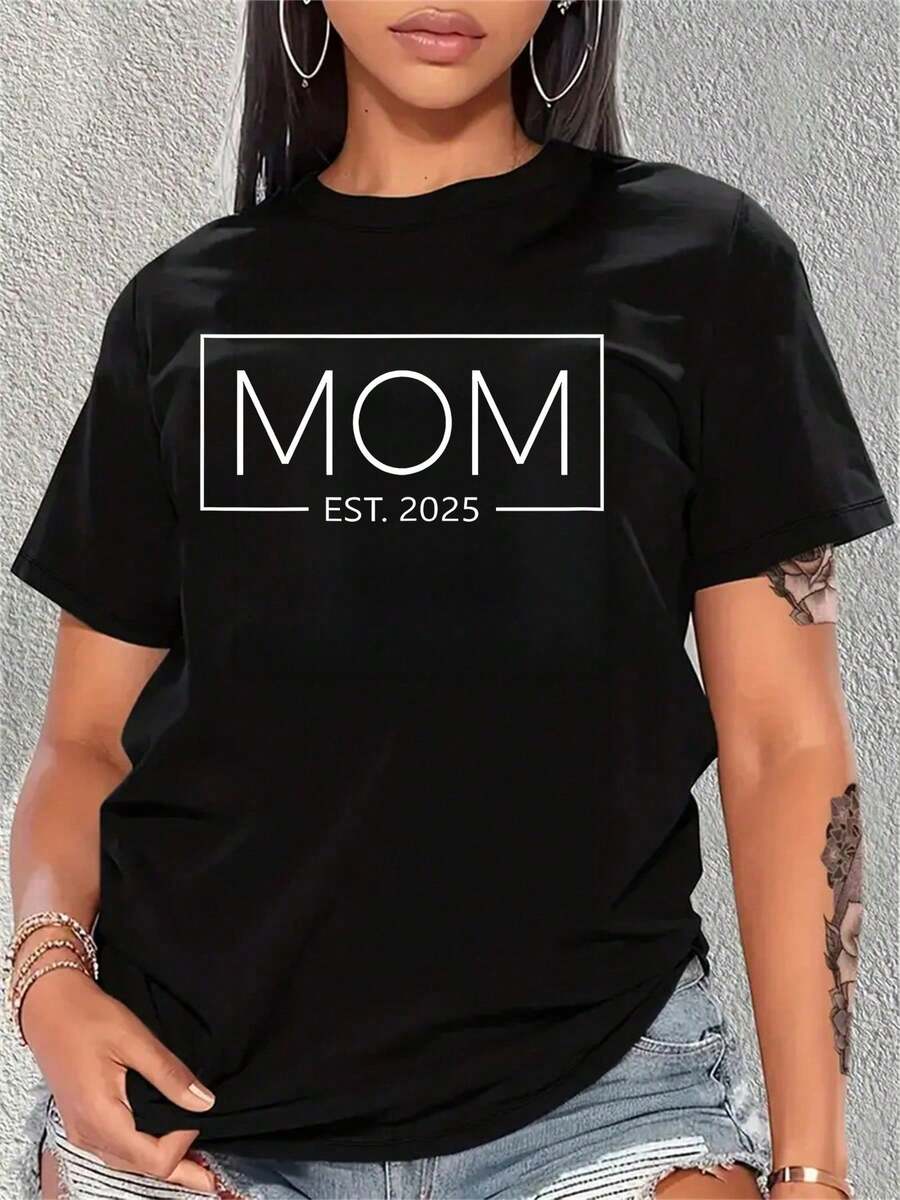 Mamá Est. 2026 Espera 2026 Madre 2026 Nueva Mamá 2026-Camiseta - Negro - Ver 1