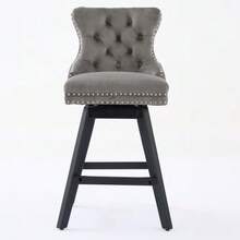 Velvet Swivel Bar Stools With Button Tufting, Wooden Legs And  Stud Trim, Casual Style, Set Of 2 (Grey), DE1860GY - Grey - View 2