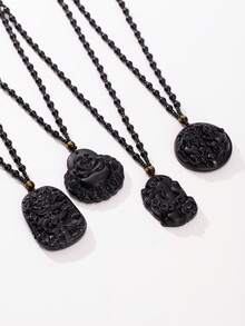 1pc Chinese Style Obsidian Dragon & Pixiu Pendant Necklace - Multicolor - View 1