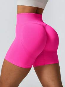 NcmRyu 1件装 女士无缝弹力罗纹户外跑步健身瑜伽普拉提网球高尔夫徒步远足运动短裤 - 玫紅色 - 查看 8