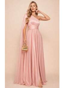 Long Party Dress With Sparkle, 1 Long Sleeve, Cape, Mother Of The Bride, Bridesmaids - 乾枯玫瑰色 - 查看 1