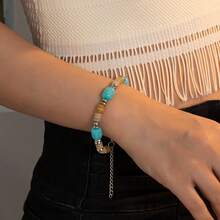 1件装时尚蓝色玛瑙珠+玛瑙隔珠多层贝壳串珠项链，独特设计精致颈链，女士适用 - 手串 - 查看 4