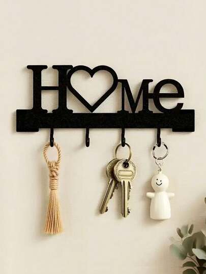 1pc HOME Key Holder Wall Mount Entryway Organizer Rack With Hooks, No Drilling Required, Home Decor For Living Room