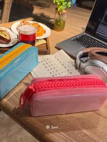 3 Colors Available, Jelly-Like Stationery Organizer! Dopamine Pen Pouch, Minimalist Solid Color Durable Storage Bag, Back-To-School Season Gift - Multicolor - View 10