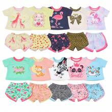 18" American Girl Doll Summer Short Sleeve Pajama Set, Bald Doll With Shorts Outfit - Multicolor - View 2