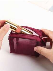 1个小型手提包，方形网状零钱包，迷你钥匙包，耳机包，化妆包，数码包，透明收纳袋，便携式化妆包，拉链收纳袋，零钱、钥匙和卡片收纳袋，适合存放口红、化妆刷、护肤品、小物件，居家、度假、节日（万圣节、圣诞节）等场合，多功能用途 - 彩色 - 查看 5