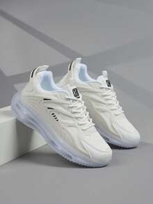 男式空气垫系带运动鞋 - 减震透气 - 适合跑步、篮球、健身训练 - 白色 - 查看 4