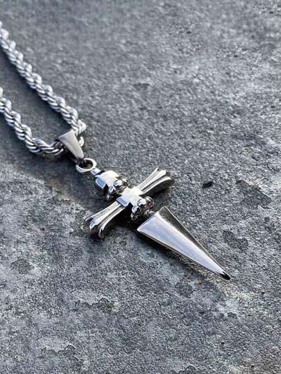 1PC Stainless Steel Sword Cross Pendant Necklaces Twists Link Chain Hip Hop Punk Choker Necklace For Women Men Jewelry Gifts