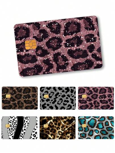 豹纹闪光卡贴，闪光卡套，迪拜富豪风，炫酷水晶磨砂星光银色亮片纯色图案贴纸，适用于信用卡、交易卡、交通卡、门禁卡，具有防水、防刮、防滑、防指纹、隐私保护等功能，可用于装饰信用卡、银行卡、交通卡，男女皆宜，是送给丈夫、妻子、朋友的趣味礼物。