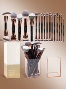 MAANGE 17/18件套专业软毛铝管化妆刷套装，包含17支化妆刷+1个收纳盒，包括粉底刷、眼影刷、眉刷、晕染刷、高光刷、遮瑕刷，适用于粉状、液状、膏状化妆品，适合日常使用和旅行携带，是送给朋友的化妆工具好礼。 - 彩色 - 查看 14