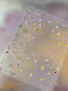 1片装 5D 金色太阳、星星、月亮、蝴蝶 高品质新款金属美甲贴纸 美甲装饰 - 彩色 - 查看 9