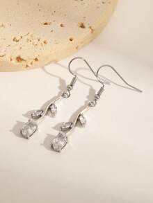 一对时尚锆石叶子花朵水滴耳环，奢华优雅设计，适合女性日常、婚礼、约会及各种场合佩戴。 - 銀色 - 查看 2