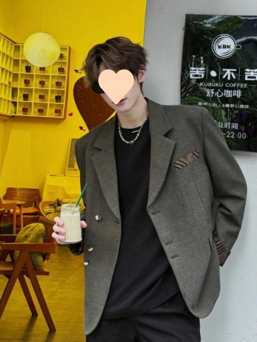 Spring And Autumn New Handsome, Loose, Lightweight, Cool, Fashionable Men's Clothing, Niche Design, Korean Style Suit Jacket - 咖啡棕 - 查看 1