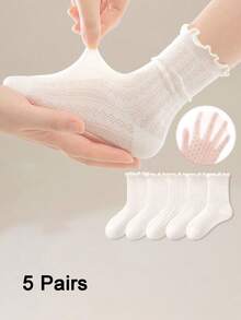 5 đôi/10 đôi tất trắng cao đến bắp chân cho bé gái, tất mỏng thoáng khí có viền ren, tất học sinh tối giản thường ngày, thích hợp cho mặc hàng ngày, ở nhà, đi chơi và dự tiệc, mùa xuân/hè. - Nhiều màu - Xem 1