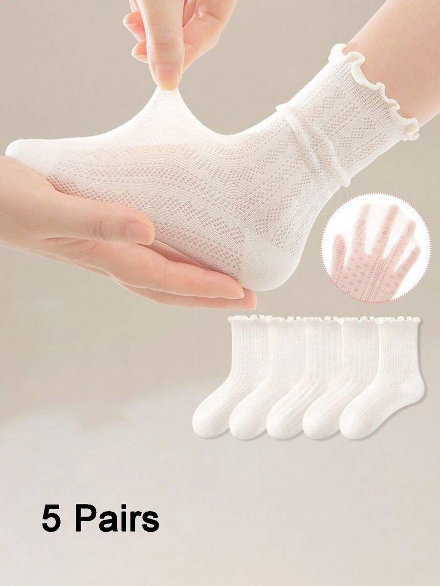 5 đôi/10 đôi tất trắng cao đến bắp chân cho bé gái, tất mỏng thoáng khí có viền ren, tất học sinh tối giản thường ngày, thích hợp cho mặc hàng ngày, ở nhà, đi chơi và dự tiệc, mùa xuân/hè. - Nhiều màu - Xem 1