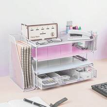Detachable Four-Tier Desktop Storage Rack/File Holder; Drawer-Style Metal Perforated Storage Rack/File Frame For Archives And Documents; Wrought Iron Metal Desktop Office Supplies Stationery Document Frame; File Rack Storage Shelf; 4-Tier Metal Mesh Office Supplies Paper Organizer; Multi-Layer Desktop File Rack/Wrought Iron Office Stationery Storage Rack. - Sets - View 2