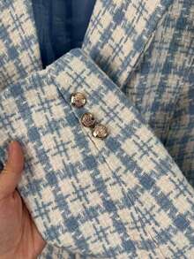 Women's Tweed Plaid Blazer,Casual Elegant Plaid Buttons On The Front Button. - 藍色 - 查看 4