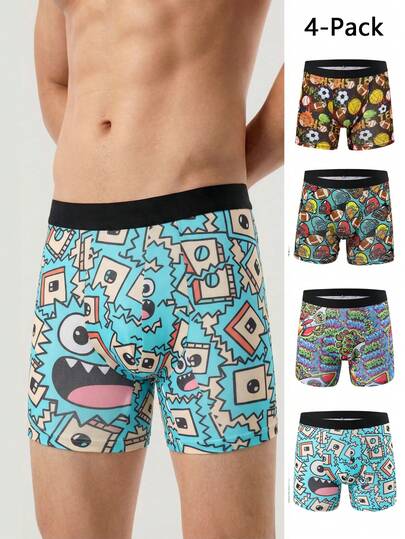 4 piezas de calzoncillos tipo bóxer para hombres con estampado, transpirables y de secado rápido, adecuados para deportes al aire libre, correr y uso en el hogar