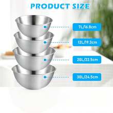 4个304不锈钢搅拌碗，带刻度，防锈，易清洗，可叠放，是厨房烹饪、烘焙和备餐的理想之选。 - 銀色 - 查看 3