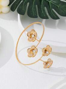 Vòng chân hoa bốn lá 3D rỗng thanh lịch, có thể điều chỉnh kích thước, thích hợp làm quà tặng dự tiệc. - Vàng - Xem 5